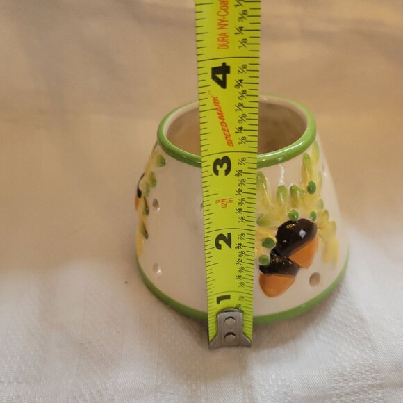 Hand-Painted Ceramic Candle Holder With Acorn & Leaf Design Green Rim 3 Inch Hei - Picture 7 of 7